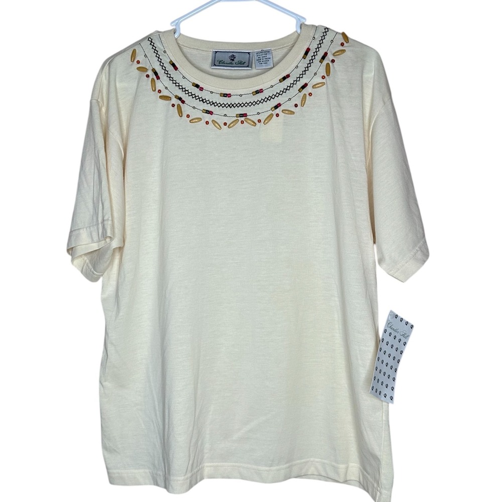 Chandler Hill NWT VTG Embellished‎ Top Beaded Crew Neck Short Sleeve Tee L